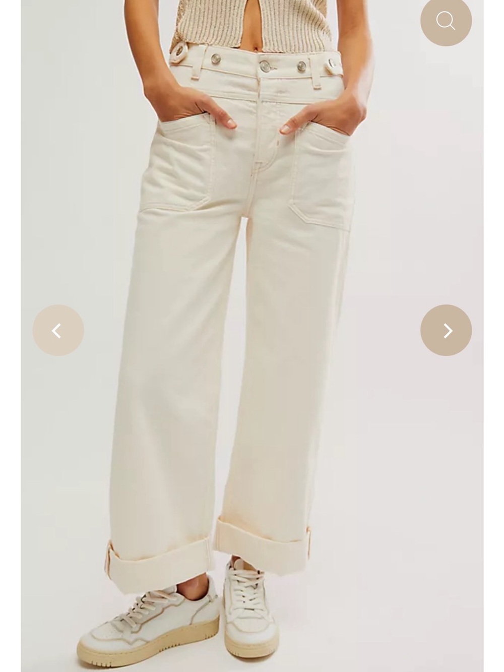 Free People Cream Wide-Leg High-Rise Jeans